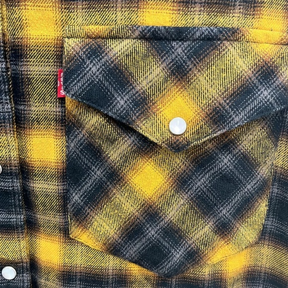 Levi’s Women’s Flannel Shirt Snapps closure Colour Yellow/Gray/Navy - Picture 5 of 8